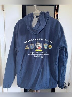Disneyland Paris Mickey Mouse Navy Blue Windbreaker Jacket Fleece Lined Hood L